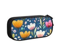 Colorful Daisy Floral Pencil Case for Boys Girls Spring Tulip Large Pen Bag Desk Stationery Organizer Pencil Pouch for School Office Zippered Makeup Bag