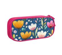Colorful Daisy Floral Pencil Case for Boys Girls Spring Tulip Large Pen Bag Desk Stationery Organizer Pencil Pouch for School Office Zippered Makeup Bag