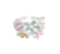 Colorful Daisy Flower Cluster Open Rings for Women Elegant Floral Stacking Adjustable Wrap Finger Rings Dainty Sparkly Bling Wedding Engagement Anniversary Statement Open Band Fashion Jewelry for Her