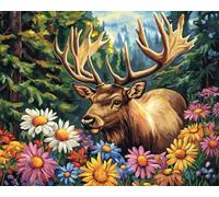colorful daisy flower clusters Paint by Numbers Kit for Adults Beginners,Animals: Père David's deer,Canvas Pictures Drawing Paintwork with Paintbrushes,Acrylic Pigment,16x20inch with frame
