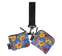 Colorful Daisy Flowers Women's Coin Wallet Card Holder Thin Flat Change Purse Wallet with Zipper Pocket for Ladies 2 Pcs tarjetas de credito para