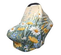 Colorful Daisy Leaves Nursing Cover 360° Full Coverage Spring Plant Stretch Scarf for Breastfeeding and Car Seat Cover Fit for Most Pushchairs and Prams
