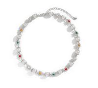 Colorful Daisy Pearl Choker Necklace - Rainbow Rhinestone Flower Faux Pearl Choker Layered Heart Choker Cross Pendant Statement Necklaces Elegant Old Money Jewelry for Women (Daisy Pearl Silver)