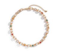 Colorful Daisy Pearl Choker Necklace - Rainbow Rhinestone Flower Faux Pearl Choker Layered Heart Choker Cross Pendant Statement Necklaces Elegant Old Money Jewelry for Women (Daisy Pearl Gold)