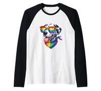 Colorful Dalmatian Dog Vibes Happy Spotted Pride Pup Rainbow Raglan Baseball Tee