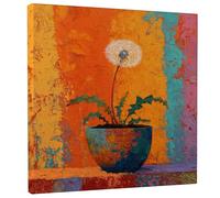 Colorful Dandelion Canvas Wall Art, Vibrant Orange and Green Flower Print, Spring Abstract Home Decor for Living Room, Bedroom, Kitchen, Wrapped Canvas 12x12 Inch