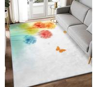 Colorful Dandelions Butterflies Anti-Slip Area Rugs Minimalism Low Pile Area Carpet, Fast Drying Machine Washable Carpet for Bedroom Living Room Dining Room Mat 80 x 150 cm