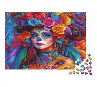 Colorful Day of Dead 1000 Piece Cardboard Sugar Skull Floral Woman Jigsaw Puzzle for Adults Precise Interlocking Quiet Time Eco-friendly 52x38cm/1000pcs