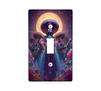 Colorful Day of the Dead Light Switch Cover Plates/Outlet Covers, Violet Floral Design for Home Decor, Thermoplastic Wall Plates, Standard Size Single Toggle