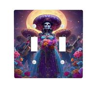 Colorful Day of the Dead Light Switch Cover Plates/Outlet Covers, Violet Floral Design for Home Decor, Thermoplastic Wall Plates, Standard Size Double Toggle