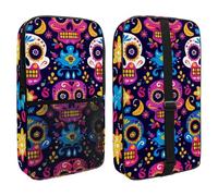 Colorful Day of The Dead Skull Cute Pattern Pickleball Paddle Cover with Mesh Pocket for Accessories, Fits 2 Paddles and 4balls
