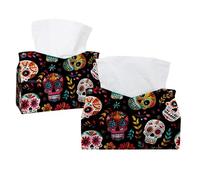 Colorful Day of the Dead Skulls Doodle Pattern Tissue Box Cover, Rectangular Tissue Holder Decorative Facial Napkin Dispenser for Bathroom Kitchen Coffee Table Car