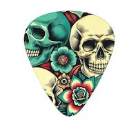 Colorful-Dead-Skull-Floral 12 Pack Guitar Picks With 3 Thicknesses And Storage Box, Abs Plectrums For Electric Bass Guitar Players