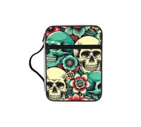 Colorful-Dead-Skull-Floral Bible Cover Case with Handle, Water-Resistant Oxford Fabric Bible Bag Organizer with Zipper Pockets for Church