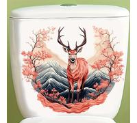 Colorful Deer Flower Toilet Cover Sticker Decals,Fish Bird Flower Leaf Waterproof Toilet Lid Tank Seat Decals Cistern Self-Adhesive Bathroom Wall Sticker