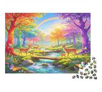 Colorful Deer Forest 1000 Piece Jigsaw Puzzle for Adults Paper Puzzle Game Rainbow Nature Relaxation Focus Home Gift 52x38cm/1000pcs