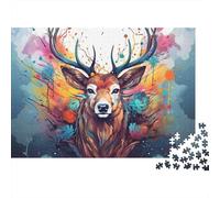 Colorful Deer Portrait 1000 Piece Jigsaw Puzzle Psychedelic Deer Antlers Art for Adults Educational Game Beautiful Decoration Challenge High Difficulty Birthday 70x50cm