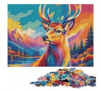 Colorful Deer Portrait Colourful Wooden Jigsaw Puzzle 300 Pieces for Adults | Border-first building: less screen time at home on weekends.