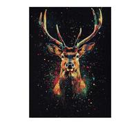 Colorful Deer Portrait Colourful Wooden Jigsaw Puzzle for Adults, 500 PCS