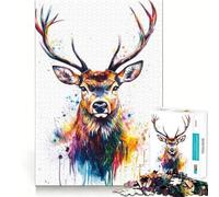 Colorful Deer Watercolor Portrait Teenagers 1000 Pieces Puzzle Serene Game Thick Material Pattern Assemble Night Activity (50x75cm)