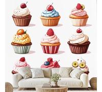 Colorful Desserts Wall Mural, Cute Cupcake Wall Stickers, 200x140 cm, Cake Dessert Canvas Wallpaper for Bedroom Living Room Stickers Peel and Stick Photo zo195a