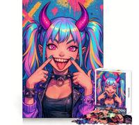 Colorful Devil Girl with Pigtails 1000 Piece Jigsaw Puzzles for Adults Teenagers Recall Boost Tight Cut Real Challenge Art Display (50x75cm)