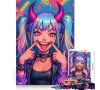 Colorful Devil Girl with Pigtails Jigsaw Puzzles 1000 Pieces for Teenagers Sharp Logic Stress Less Family Pastime Furniture Decor (38x52cm)