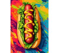Colorful Diamond Art Kits for Adults, Diamond Painting Kits for Beginners, 5D DIY Full Round Drill Gem Dots Hot Dog Bun Paint by Diamonds Art and Craft Kit for Gift Home Decor 12x16 inch