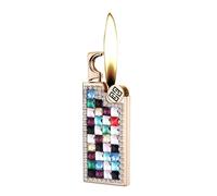Colorful diamond inlaid butane lighter, classic soft flame, grinding wheel ignition, reusable, box, women's gift(Color)