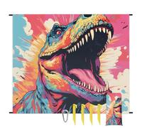 Colorful Dinosaur Beach Blanket Sandproof Waterproof Lightweight Beach Mat for Travel, Camping, Hiking, Picnic, Festivals with 4 Stakes, 1 Travel Carry Bag, 1 Carabiner