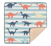 Colorful Dinosaur Blue Striped Large Sturdy Baby Play Mat for Indoor Outdoor Cozy Breathable Padded Play Mat for Baby Kids Toddlers Infants, 50'' x 50''