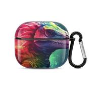 Colorful Dinosaur Bluetooth Earbuds Case Cover Full Body Shockproof Protection Hard Case Support Wireless Charging with Keychain Personalized Gift for AirPods 3