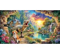 Colorful-Dinosaur-Bursting-Out-of-Hole Recycled Paper Puzzle 1000 Pieces Fun and Challenging Family Game Beautiful Decoration Puzzle for Decompression and Wall Decor 70x50/1000pcs