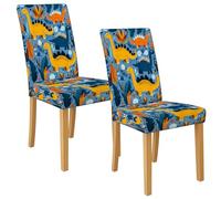 Colorful Dinosaur Chair Covers for Dining Chairs, Stretch & Washable Spandex Seat Protectors, Fun Decorative Slipcovers for Kids Room 2PCS