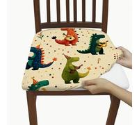 Colorful Dinosaur Chair Seat Covers, Stretch Spandex Chair Cushion Slipcovers with Fun Patterns, Kids Room Decorative Covers for Playroom Dining 4PCS