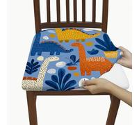 Colorful Dinosaur Chair Seat Covers, Stretch Spandex Removable Cushion Slipcovers with Fun Patterns, Playful Decorative Covers for Kids Room Decor 2PCS