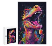 Colorful Dinosaur Drinking Juice Decorative Wooden Puzzle, 1000 PCS - Mindful Gift for Adults, for Relaxing Solo Or Group Play