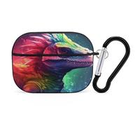Colorful Dinosaur Earbuds Organizer Shockproof Protective Airpods Pro Cover with Carabiner Clip Anti Fall Carrying Earphone Case Cover for Airpods Pro 2nd Generation Black