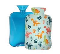 Colorful Dinosaur Footprint Hot Water Bottle with Cover, 2L Large Capacity Hot Water Bag for Hot Cold Compress, Hand Feet Warmer, Neck Shoulder Pain Relief