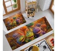 Colorful Dinosaur Forest Non Slip Floor Mats Set 2 Piece, 3D Cartoon Kitchen Mat Anti Fatigue Set, Orange Color kitchen carpets for Home Decoration - 60X89+60X152cm