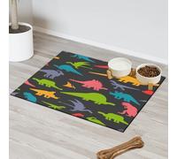 Colorful Dinosaur Pet Feeding Mat for Cat Dog Water Bowl Food Mats Dino Cartoon Pet Feeding Mats Absorbent Nti-Slip Contain Spills Protects Floors Placemat 30.4 x 50.8 cm