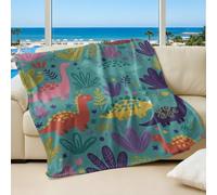 Colorful Dinosaur Print Kids Blanket, Fun Plush Flannel Throw in Deep Blue Jungle, Perfect for Boys and Girls Room Decor (01,75x100cm)
