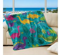 Colorful Dinosaur Print Kids Blanket, Fun Plush Flannel Throw in Deep Blue Jungle, Perfect for Boys and Girls Room Decor (04,75x100cm)