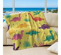 Colorful Dinosaur Print Kids Blanket, Fun Plush Flannel Throw in Deep Blue Jungle, Perfect for Boys and Girls Room Decor (05,75x100cm)