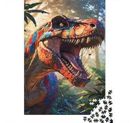 Colorful Dinosaur Roar 1000 Piece Thick Cardboard Colorful T-Rex Painting Puzzle for Adults Precise Cutting Minimal Dust Quiet Time Eco-friendly Smooth Finish 70x50cm/1000pcs