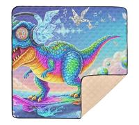 Colorful Dinosaur Skating in Fantasy Land Cute Foldable Baby Playmat for Floor Washable Infant Play Activity Mat for Babies Infants Toddlers, 50'' x 50''