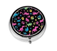 Colorful Dinosaur Small Pill Box 3 Compartment Portable Pill Box for Purse Pocket Dino Paw Print Mini Medicine Organiser for Daily Vitamin Fish Oil Storage