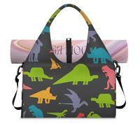 Colorful Dinosaur Sports Duffle Bag with Shoe Compartment Dino Cartoon Weekend Overnight Bags Tote Cabin Luggage Bag for Gym Yoga Travel