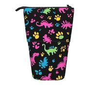 Colorful Dinosaur Standing Pencil Case Dino Paw Print Pen Pouch Holder Telescopic Pencil Bag Pop Up Cosmetics Bag Stationery Organizer for School Office Travel