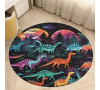 Colorful Dinosaurs Area Rug Washable Round Rug Carpet Soft Non-Slip TPR Bottom Door Mat Low Pile Waterproof Floor Carpet Print Mat Decor for Bedroom Living Room Bathroom 60 * 60cm